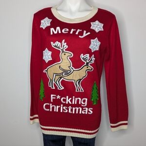 Sweater Lab Merry F*cking Christmas Sweary Cussing Funny Holiday Sweater XL